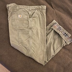 Carhartt Relaxed Fit Flannel Lined Work Pants 44/30 Olive Green